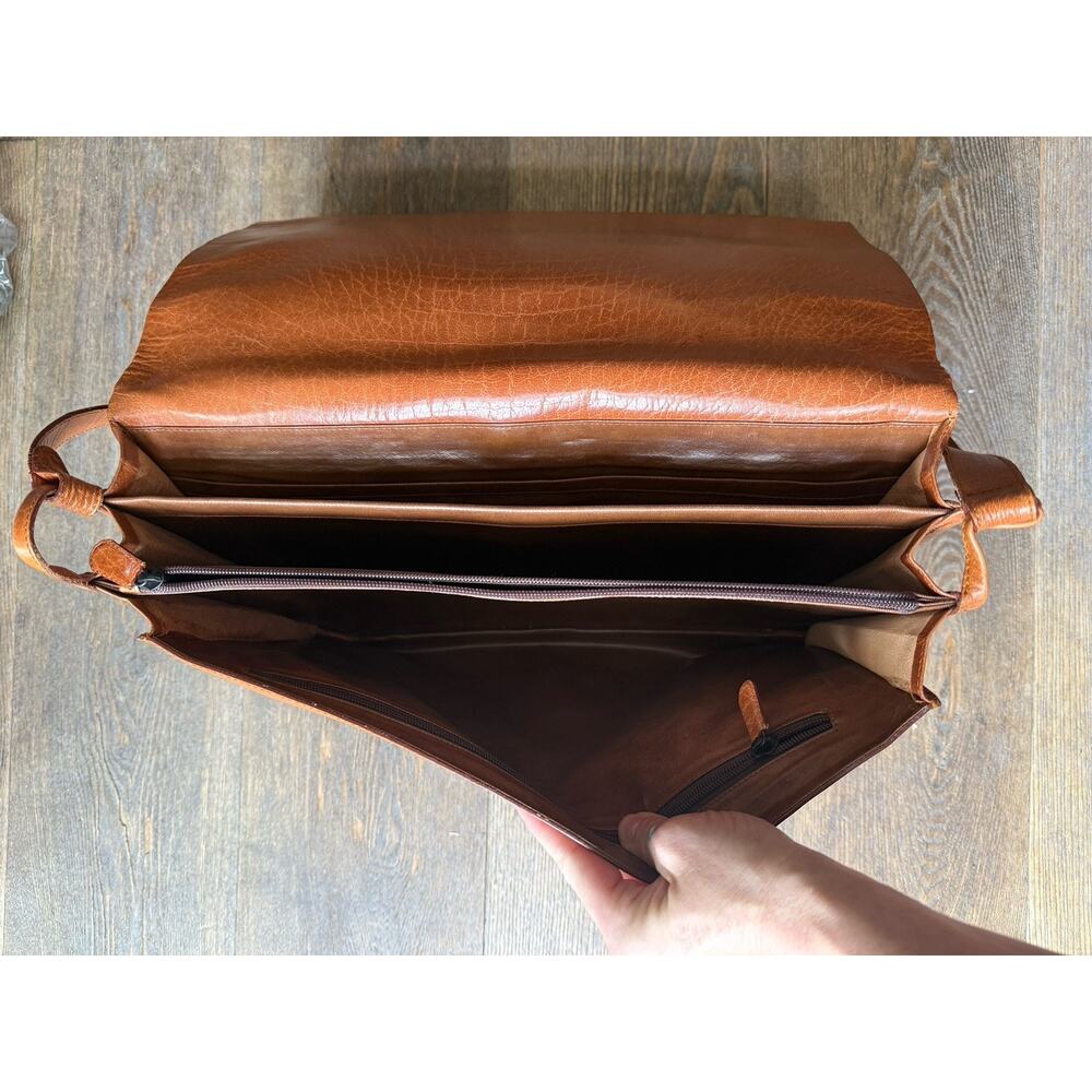 Handmade Brown Leather Messenger Bag Expandable Laptop Briefcase Minimalist Bag - Picture 4 of 9